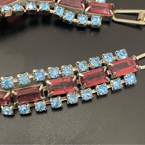 Vintage Unsigned Pave Topaz & Amethyst Rhinestones 7” Bracelet 18g. - Picture 13 of 16